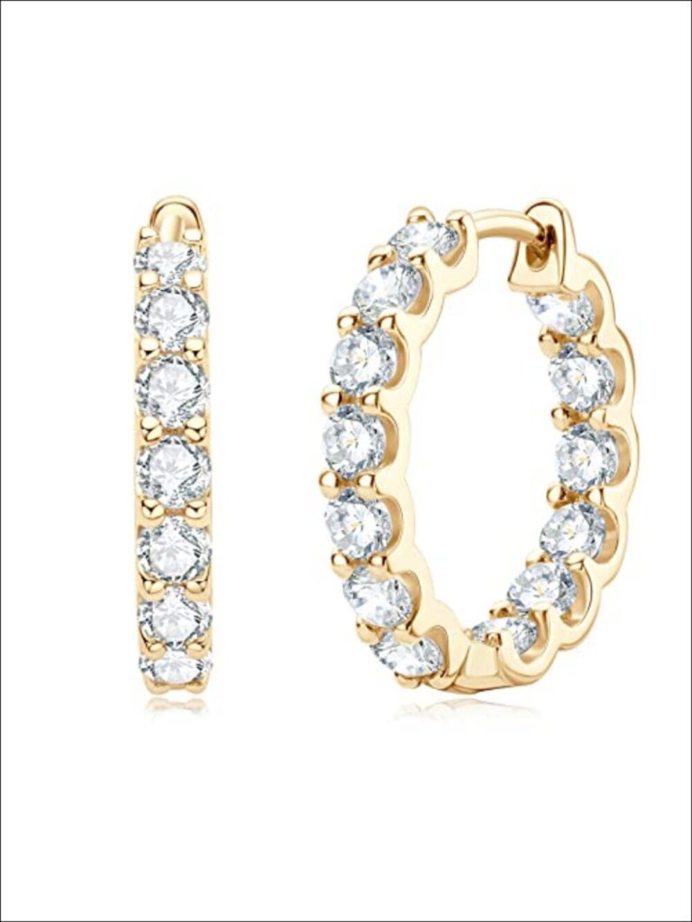 Moissanite Huggie Hoop Earrings 925 Sterling Silver 14K Yellow Gold Plated